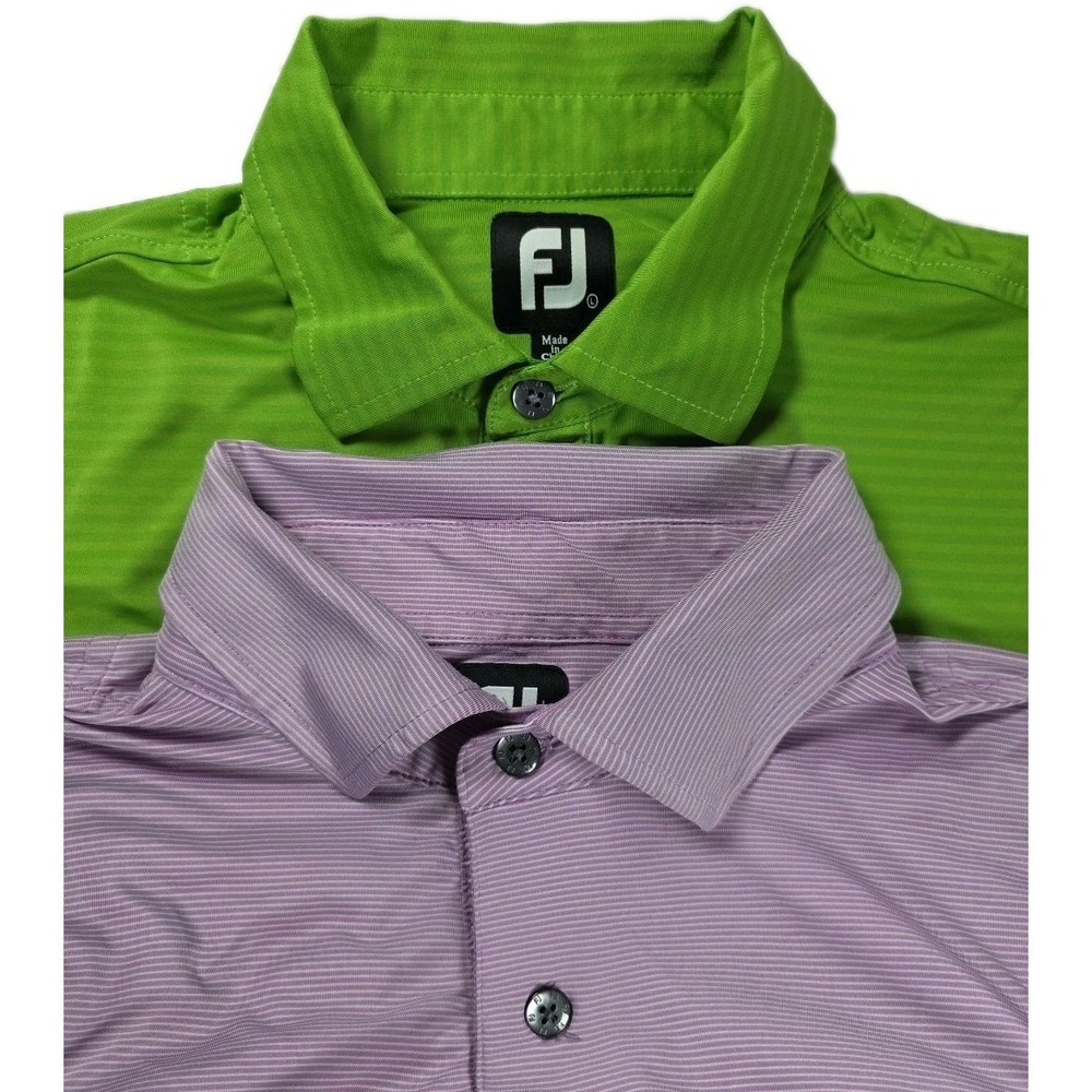 Footjoy Men's‎ Striped Polo Golf Shirt LARGE Lot OF 2, GREEN, PURPLE,